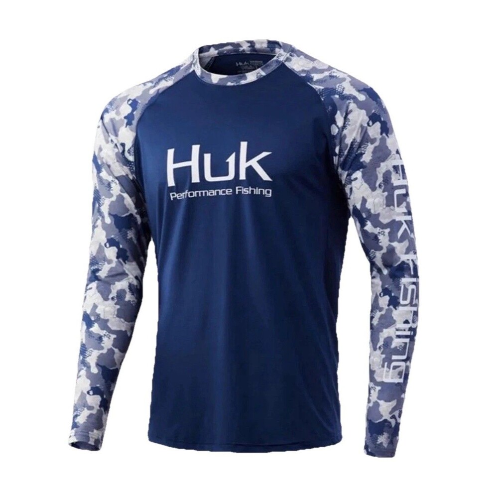 Huk Fishing Shirt Men’s Long Sleeve UV Protection Blue Gray Nice Design. Size S